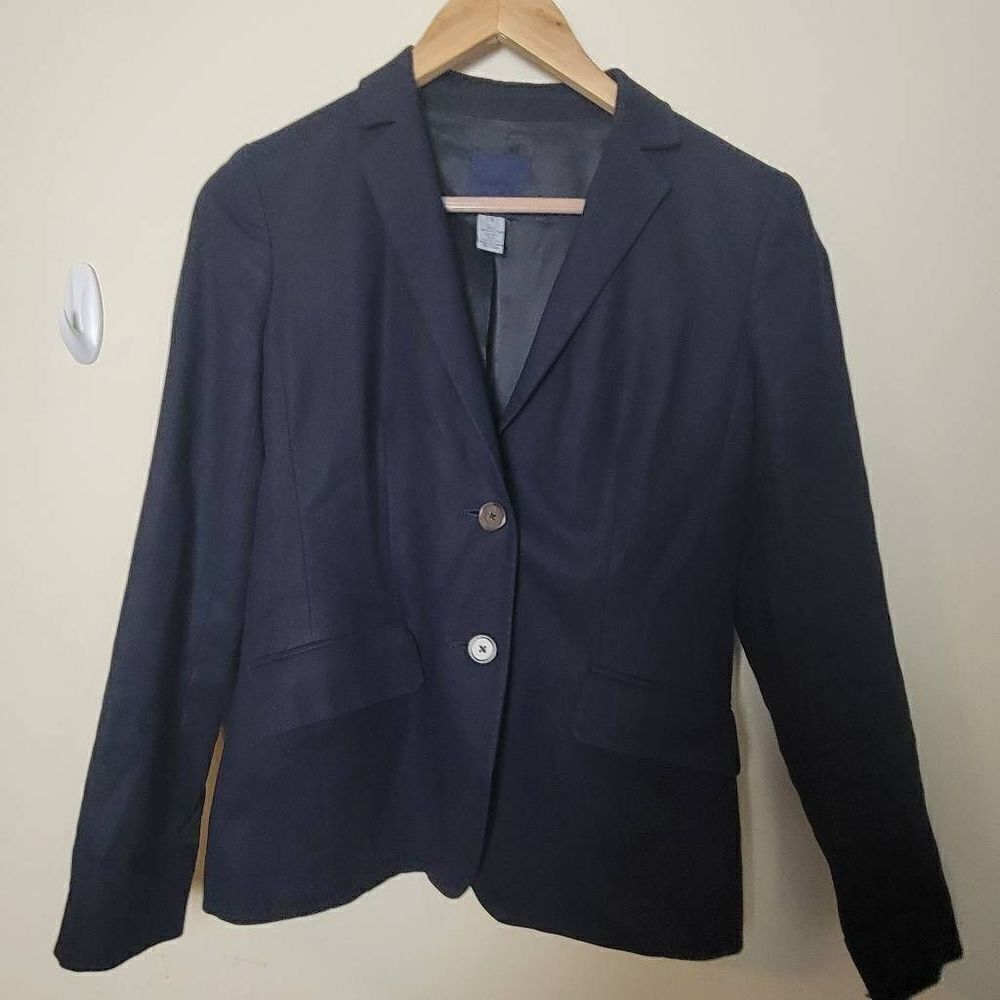 J.Crew Womens Navy Blazer Cotton Blazer w/ Flap Pockets Size 2